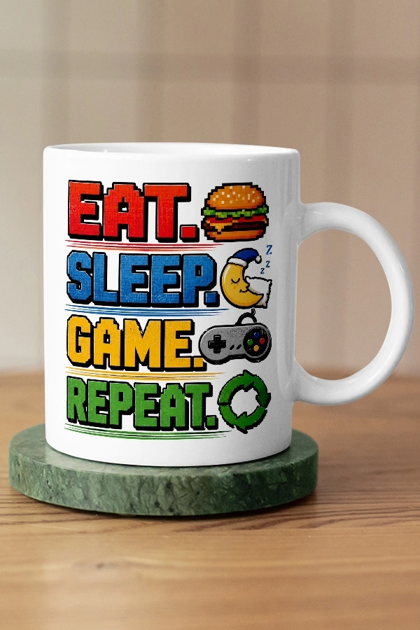 Eat Sleep Game Repeat Piksel Art Tasarım Kupa