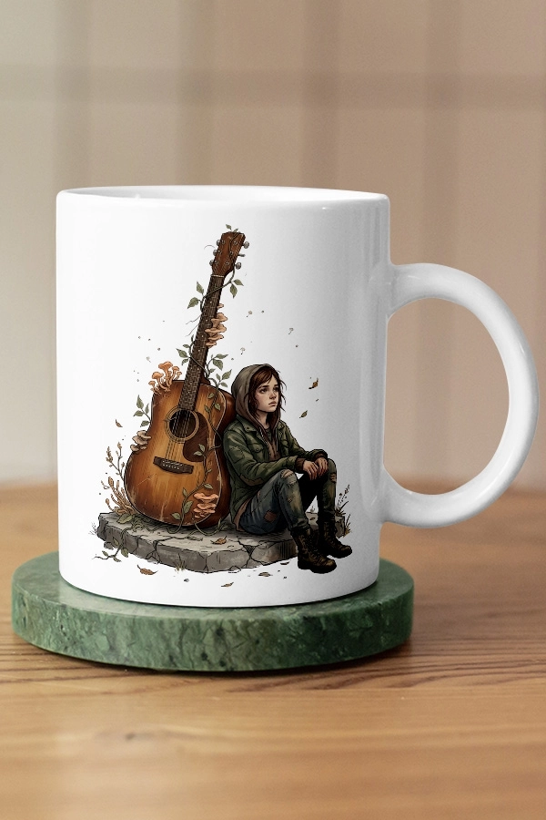 Ellie ve Sarmaşıklı Gitar Detaylı The Last of Us Fan Art Kupa