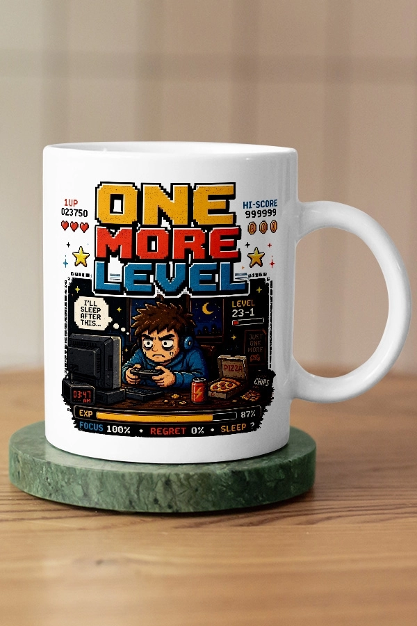 One More Level Piksel Art Tasarım Kupa