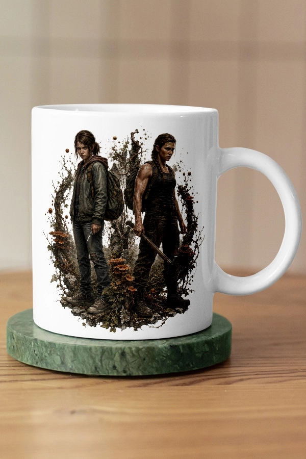 Sarmaşık Çerçeveli Ellie ve Abby The Last of Us Fan Art Kupa