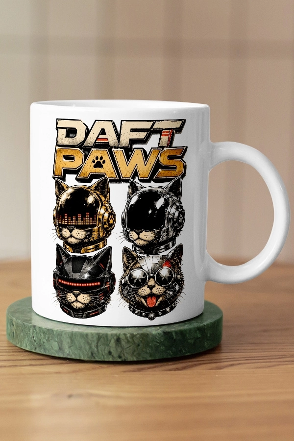 Daft Punk - Daft Paws Kedi Elektronik Tasarım Kupa - Versiyon 1