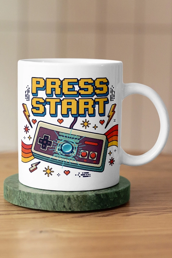 Press Start Retro Konsol Piksel Art Tasarım Kupa