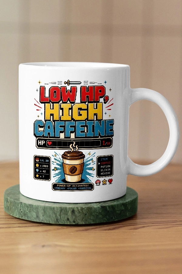 Low HP High Caffeine Piksel Art Tasarım Kupa