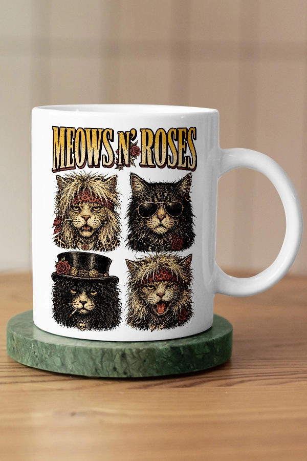 Guns N’ Roses - Meows N’ Roses Kedi Rock Tasarım Kupa - Versiyon 1