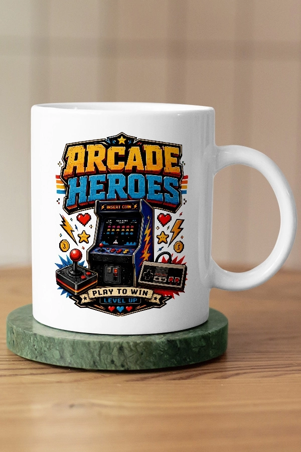 Arcade Heroes Play To Win Piksel Art Tasarım Kupa