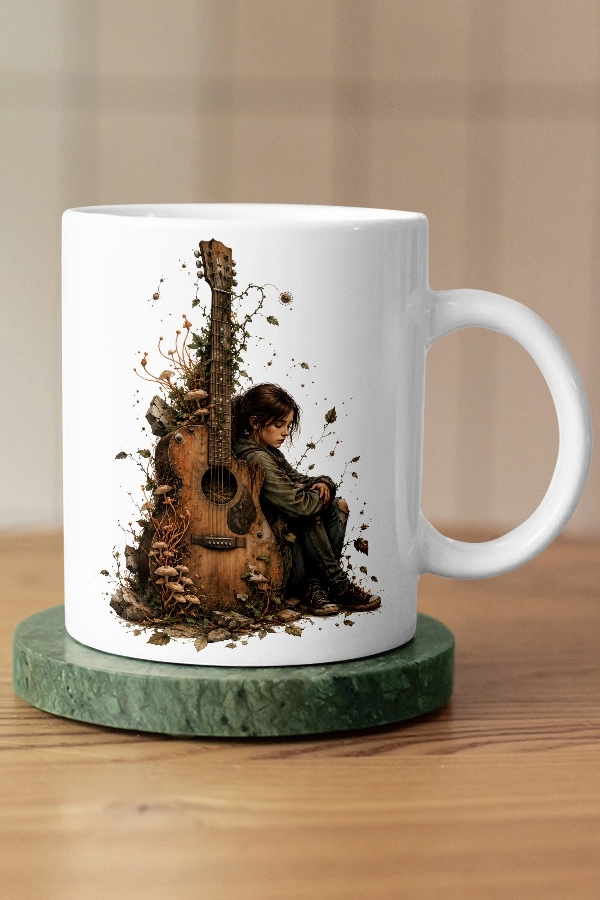 Ellie ve Akustik Gitar Tasarımlı The Last of Us Fan Art Kupa