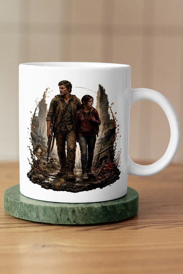 Joel ve Ellie Harabe Şehir Tasarımlı The Last of Us Fan Art Kupa