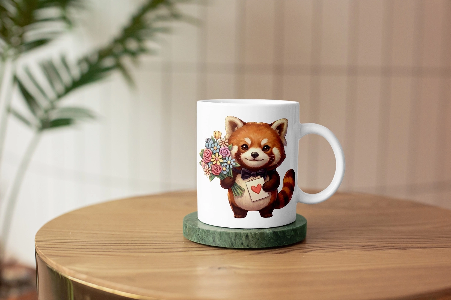 Kızıl Panda - Kalpli Kartlı Kupa Tasarımı – Sevgililer Günü Özel (Erkek)