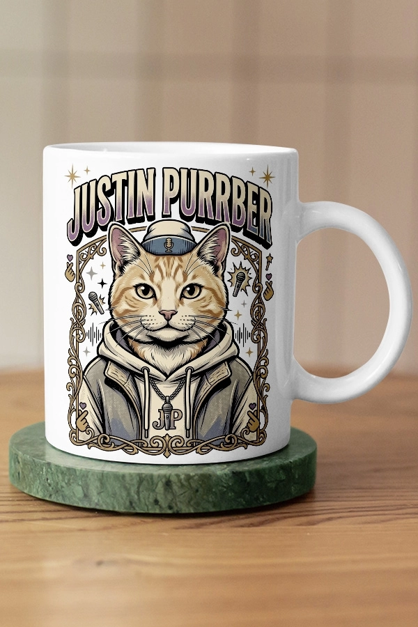 Justin Bieber - Justin Purrber Kedi Pop Tasarım Kupa