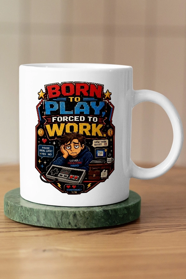 Born To Play Forced To Work Versiyon 1 Piksel Art Tasarım Kupa