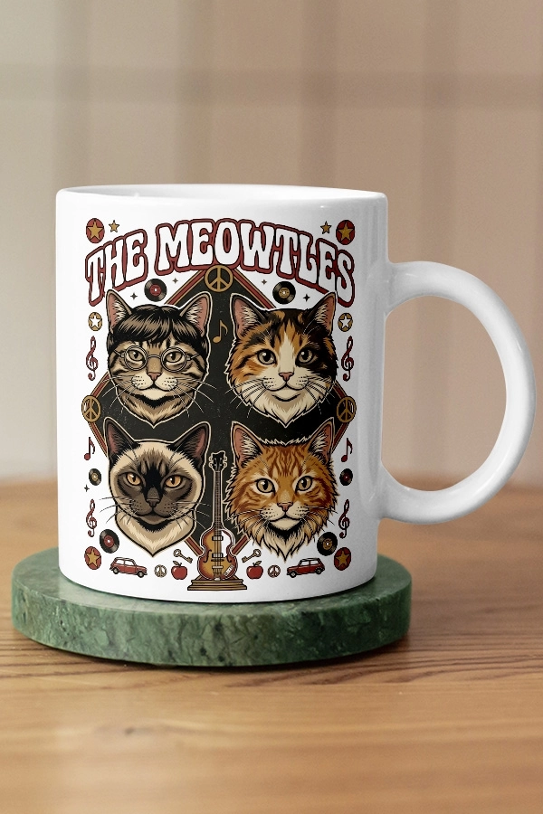 The Beatles - The Meowtles Kedi Rock Tasarım Kupa - Versiyon 2