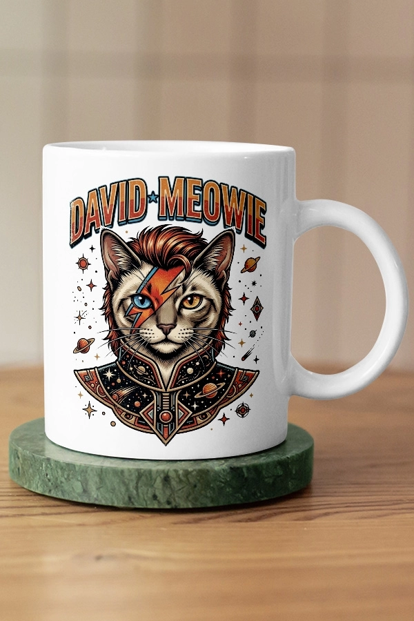 David Bowie - David Meowie Kedi Rock Tasarım Kupa - Versiyon 2
