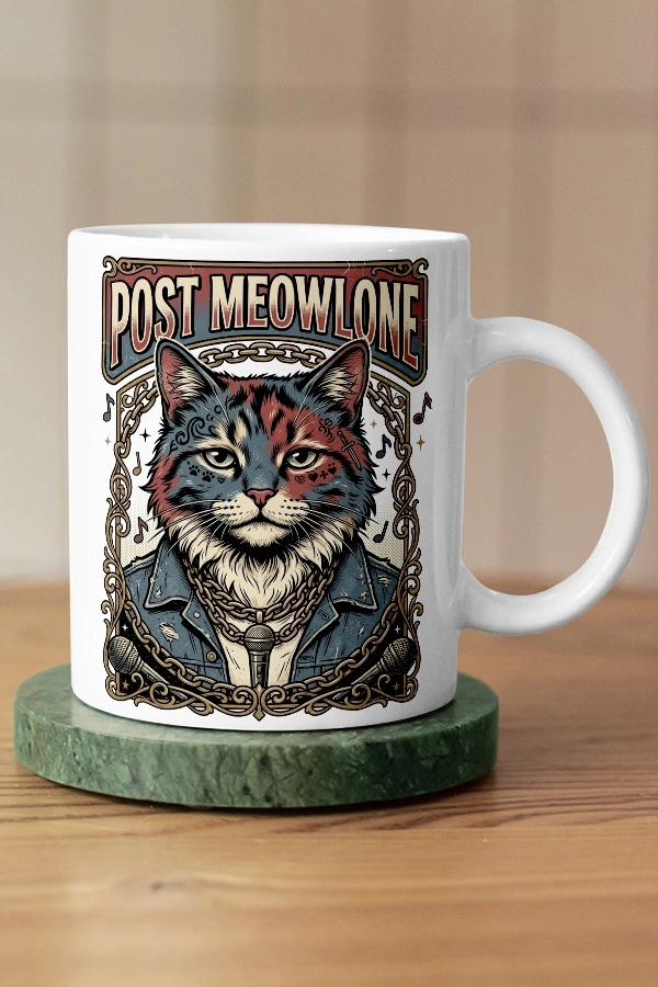 Post Malone - Post Meowlone Kedi Rap Tasarım Kupa