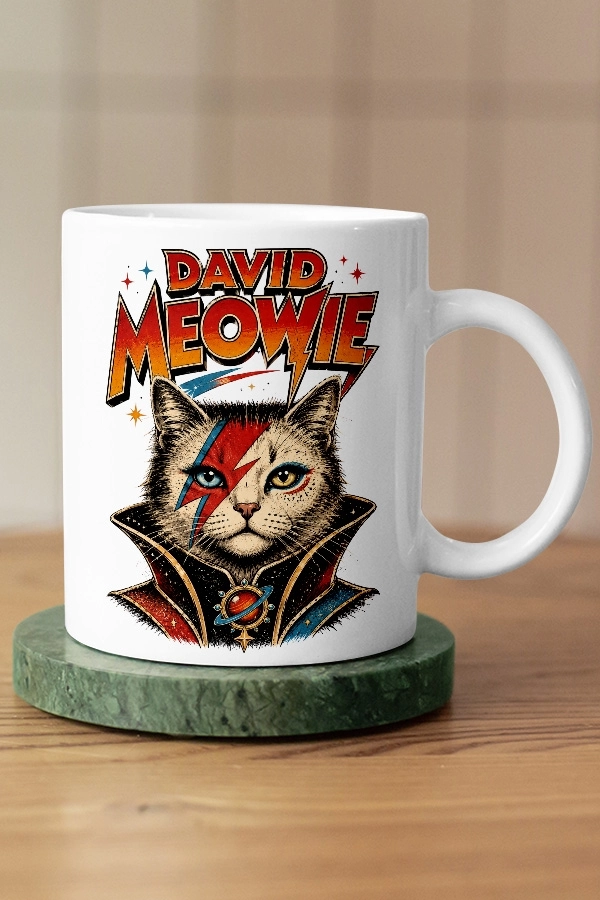 David Bowie - David Meowie Kedi Rock Tasarım Kupa - Versiyon 1