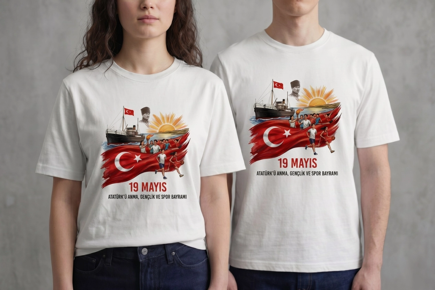 19 Mayıs Doğan Güneş & Sporcu Figürlü Tişört