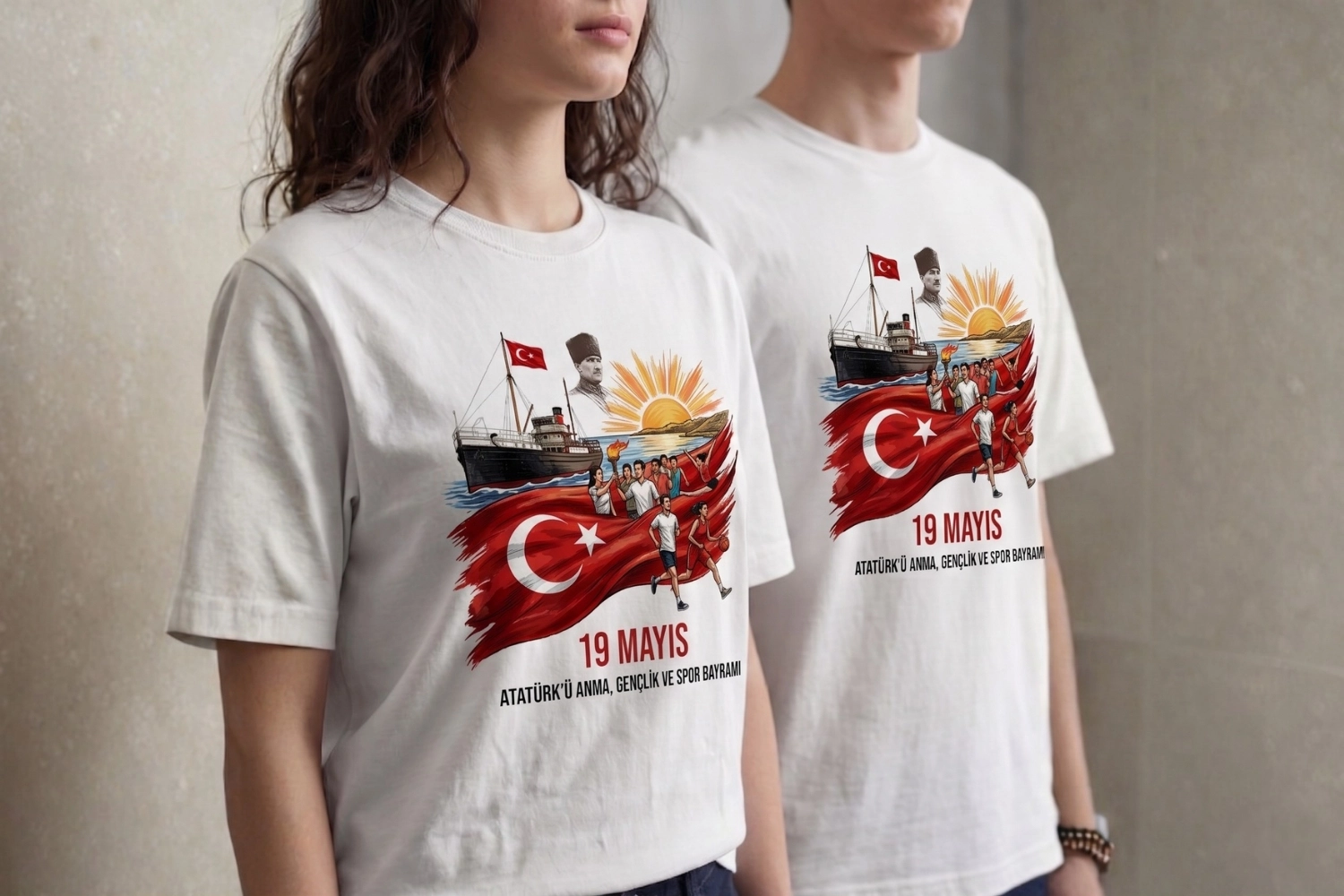 19 Mayıs Doğan Güneş & Sporcu Figürlü Tişört