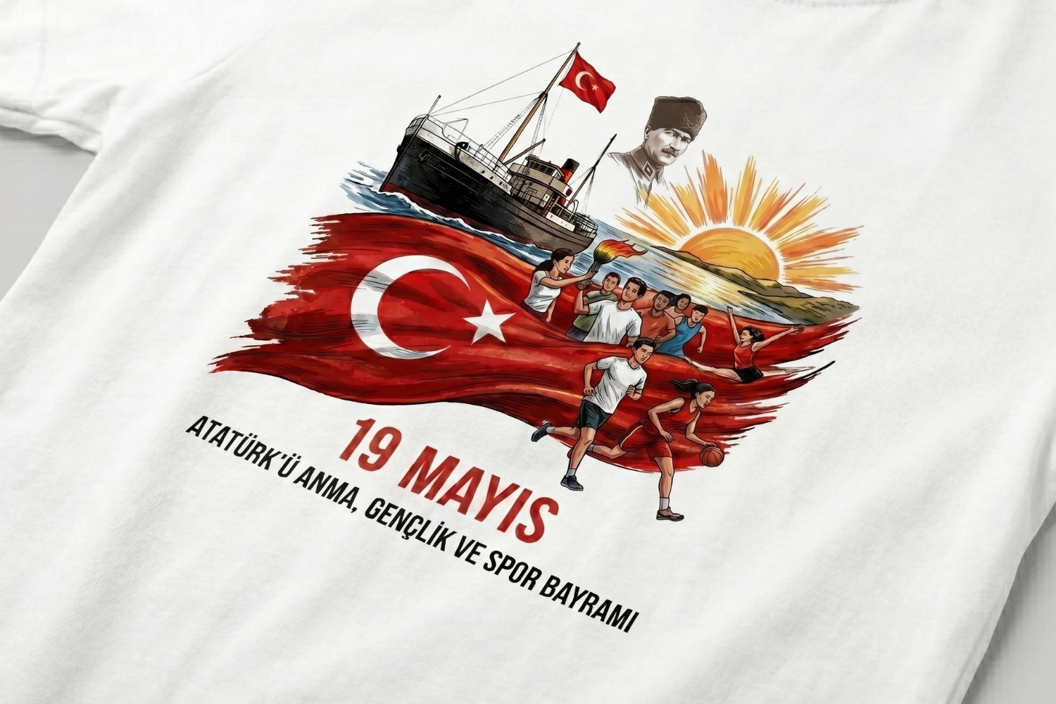 19 Mayıs Doğan Güneş & Sporcu Figürlü Tişört