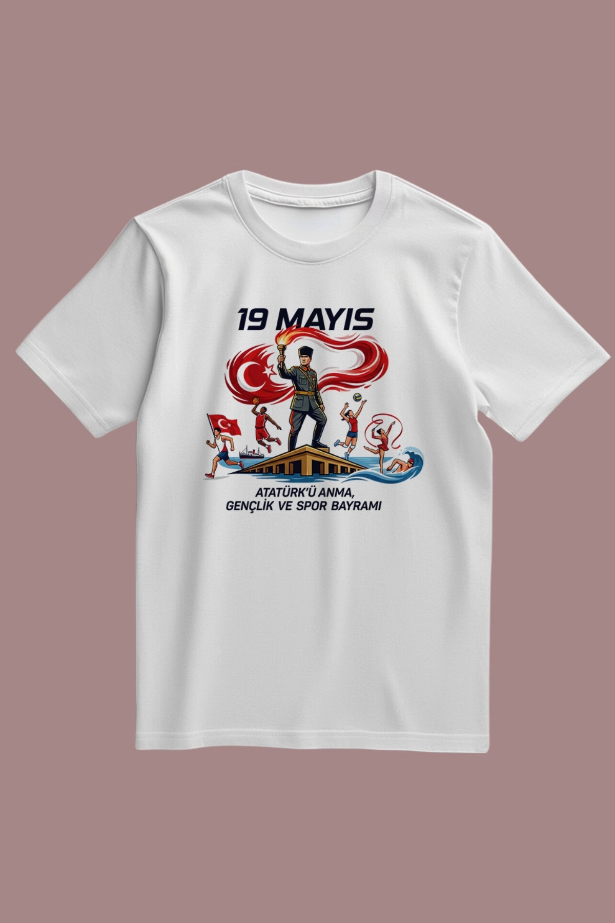 19 Mayıs Atatürk ve Meşale Tasarımlı Sporcu Tişört