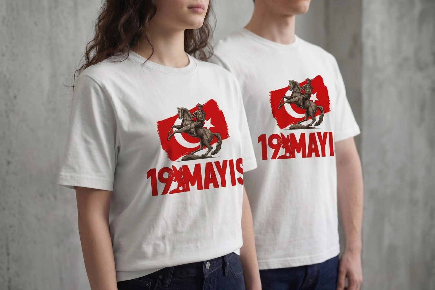 Atatürk ve At Silüeti Temalı Sade 19 Mayıs Yazılı Tişört