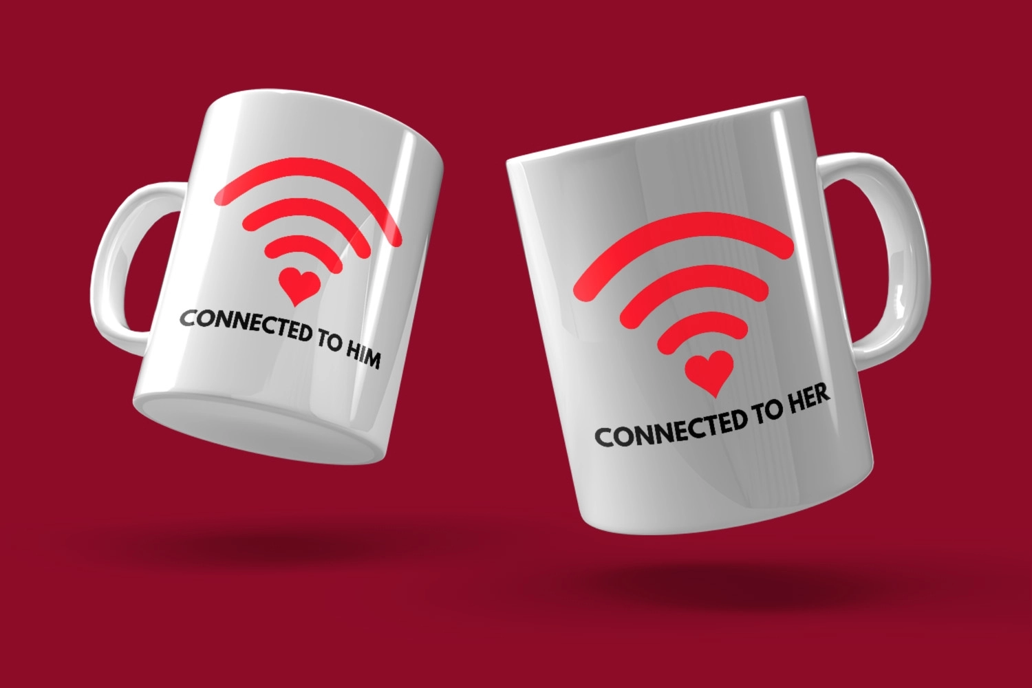 Connected To Him & Connected To Her – 2’li Kupa Seti | Sevgililer Günü Özel Tasarım Kupa