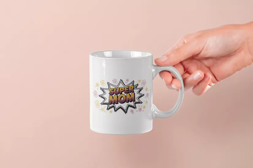 ’’Super Mom’’ Pop-Art Tasarımlı Tasarım Kupa - Eğlenceli Anneye Hediye