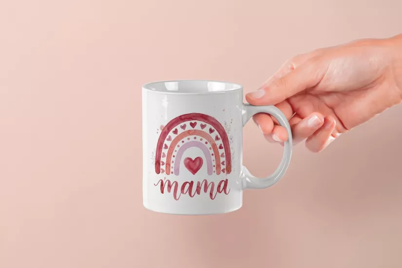 ’’Mama’’ Yazılı Suluboya Gökkuşağı Tasarım Kupa 