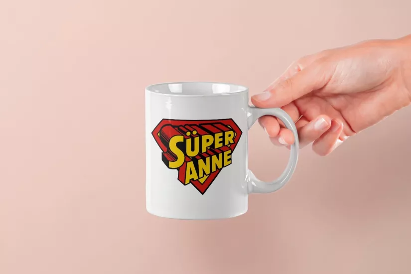 ’’Süper Anne’’ Logolu Tasarım  Kupa - Anneler Günü Hediyesi