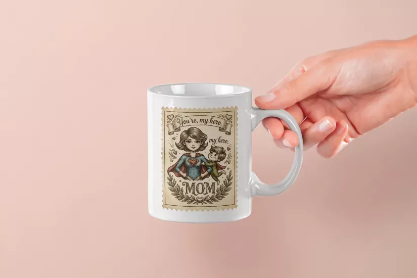 ’’You’re my hero’’ Vintage Posta Pulu Tasarımlı Süper Anne Tasarım Kupa 