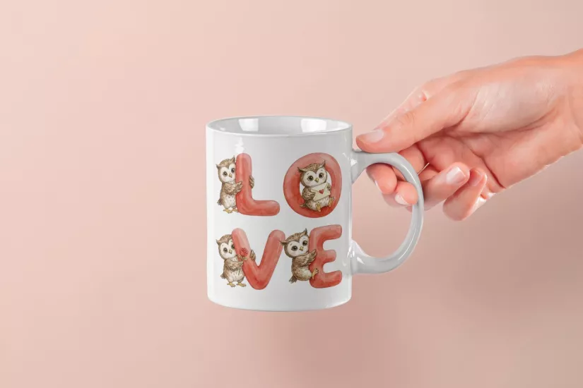Kahverengi Baykuş – LOVE Yazılı Sevgililer Günü Özel Tasarım Kupa