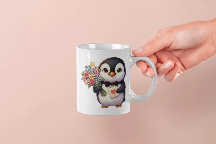 Penguen – Kalpli Kartlı Kupa Tasarımı – Sevgililer Günü Özel (Erkek)