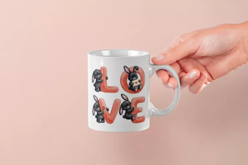Siyah Tavşan – LOVE Yazılı Sevgililer Günü Özel Tasarım Kupa