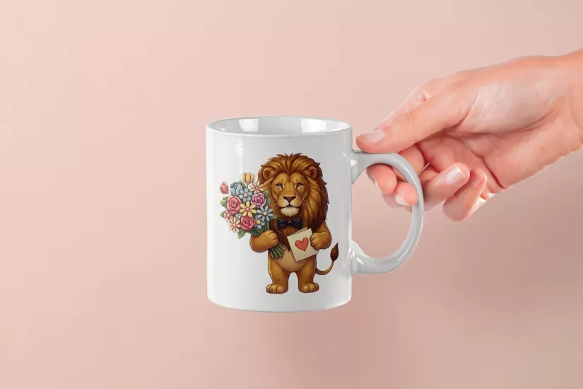 Aslan - Kalpli Kartlı Kupa Tasarımı – Sevgililer Günü Özel (Erkek)