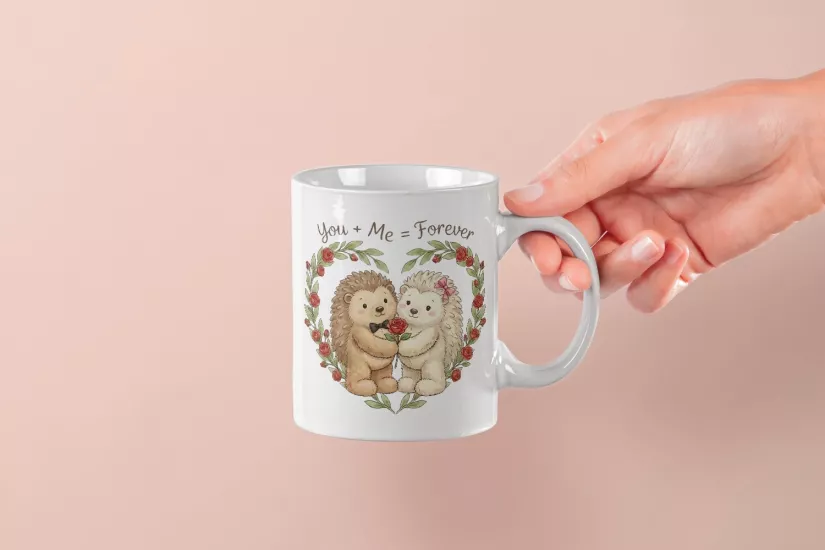 You + Me = Forever Yazılı Kirpicik Kupa – Sevgililer Günü Özel Tasarım