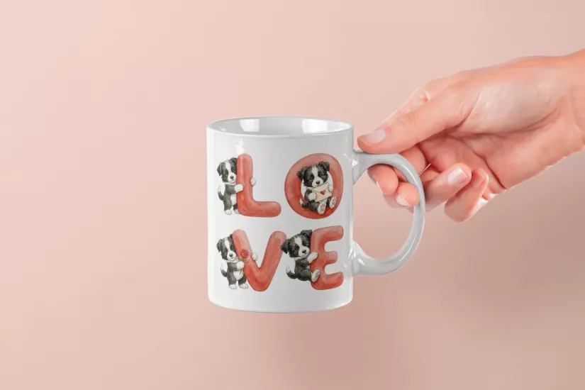 Border Collie – LOVE Yazılı Sevgililer Günü Özel Tasarım Kupa