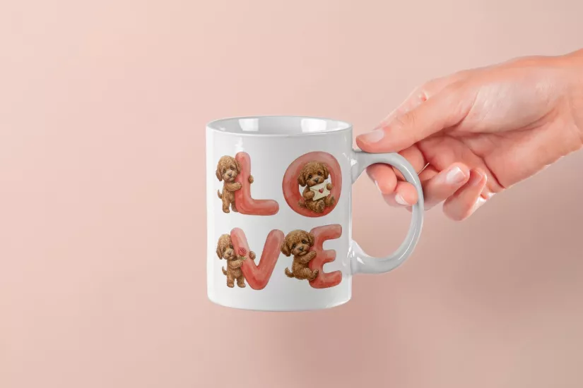 Kahverengi Poodle – LOVE Yazılı Sevgililer Günü Özel Tasarım Kupa