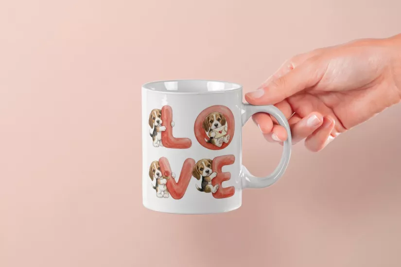 Beagle – LOVE Yazılı Sevgililer Günü Özel Tasarım Kupa