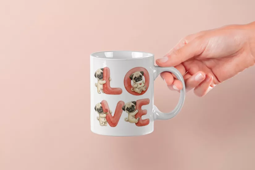Pug – LOVE Yazılı Sevgililer Günü Özel Tasarım Kupa