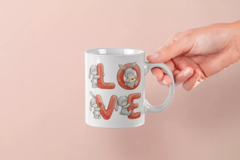 Gri Tavşan – LOVE Yazılı Sevgililer Günü Özel Tasarım Kupa