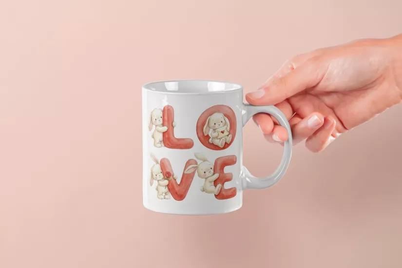 Bej Tavşan – LOVE Yazılı Sevgililer Günü Özel Tasarım Kupa