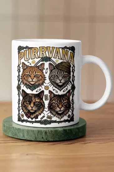 Nirvana - Purrvana Kedi Rock Tasarım Kupa - Versiyon 2