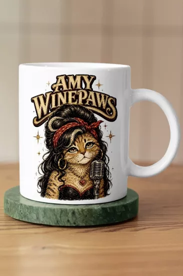 Amy Winehouse - Amy Winepaws Kedi R&B Tasarım Kupa - Versiyon 1