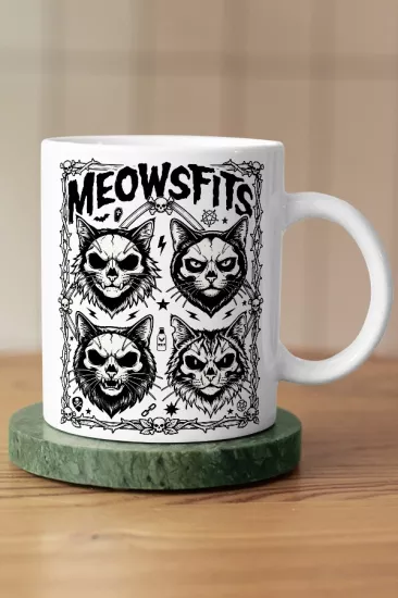 Misfits - Meowsfits Kedi Rock Tasarım Kupa - Versiyon 2