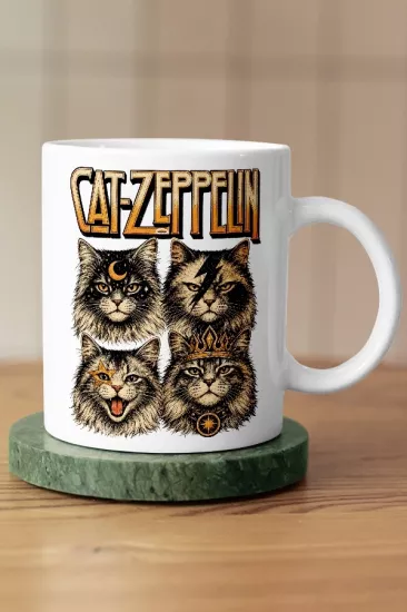 Led Zeppelin - Cat Zeppelin Kedi Rock Tasarım Kupa - Versiyon 1