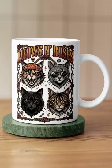 Guns N’ Roses - Meows N’ Roses Kedi Rock Tasarım Kupa - Versiyon 2