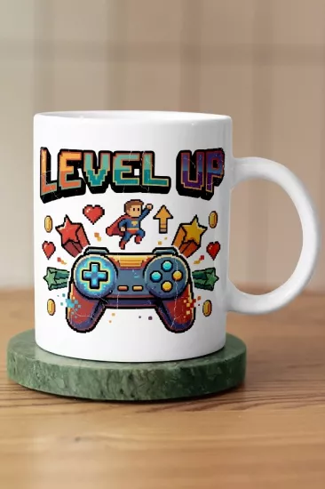 Level Up Piksel Art Tasarım Kupa