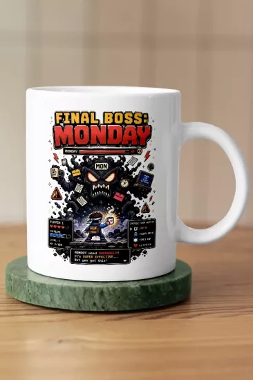 Final Boss Monday Piksel Art Tasarım Kupa