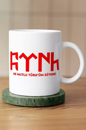 Ne Mutlu Türk’üm Diyene Sözlü ve Göktürkçe Türk Temalı Kupa 