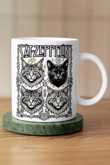 Led Zeppelin - Cat Zeppelin Kedi Rock Tasarım Kupa - Versiyon 2