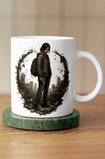 Ellie Bıçaklı ve Sarmaşık Çerçeveli The Last of Us Fan Art Kupa