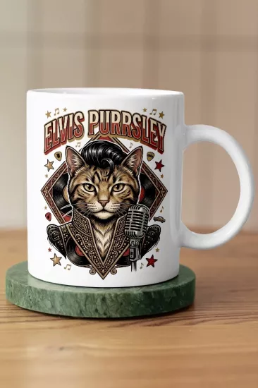 Elvis Presley - Elvis Purrsley Kedi Rock Tasarım Kupa - Versiyon 2